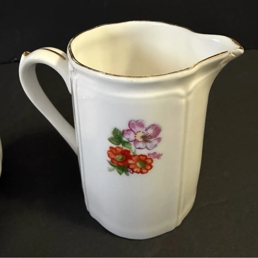 Shelton Creamer & Open Sugar Bowl Japan White Porcelain Romantic Floral White